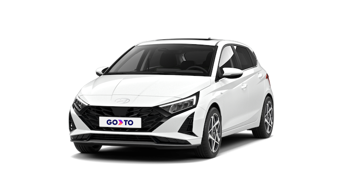 A white passenger car from GoTo car rental, featuring a modern design and spacious interior, perfect for comfortable travel with family or friends.